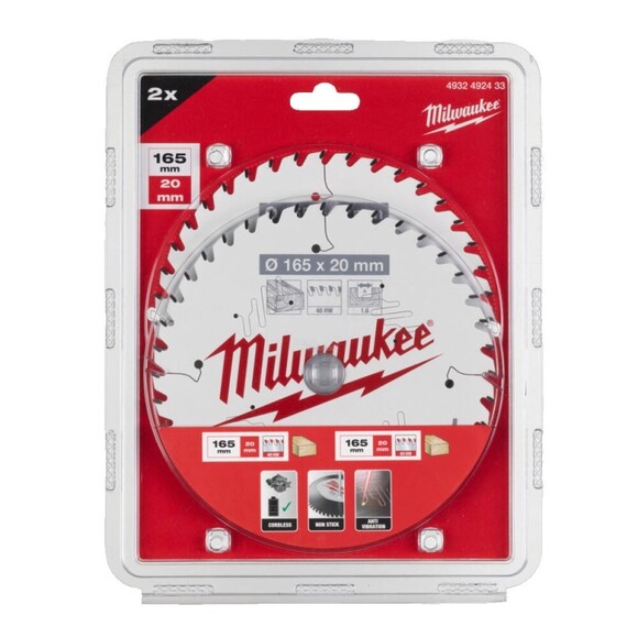 Пильный диск Milwaukee 165х20х40T/40T, 2 шт. (4932492433) изображение 2