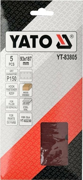 Папір шліфувальний з липучкою Yato YT-83805 для YT-82230 (93х187 мм, Р150) фото 2