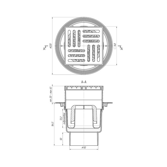 Трап для душа ANIplast с вертикальным выпуском 110 мм, с решеткой 15х15 см TA1710EU (CV025370) изображение 2