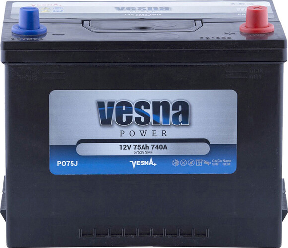 Автомобільний акумулятор Vesna Japan Euro 12В, 75 Аг (415 875) фото 2