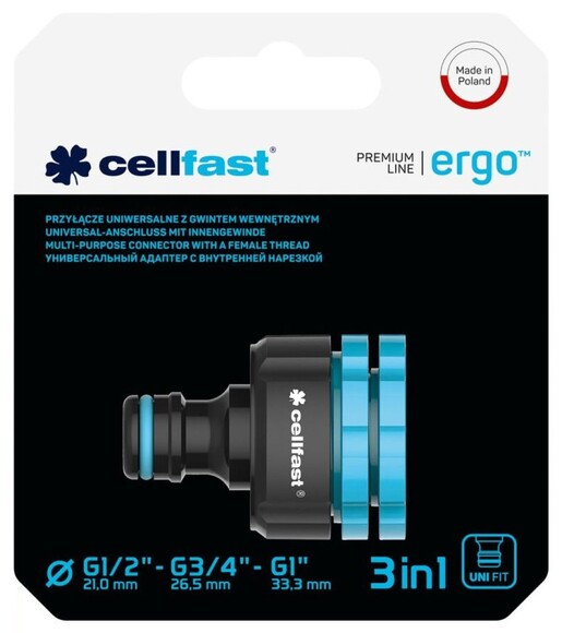 Конектор для крана з внутрішнім різьбленням Cellfast ERGO 1/2'', 3/4'', 1'' (53-210) фото 3