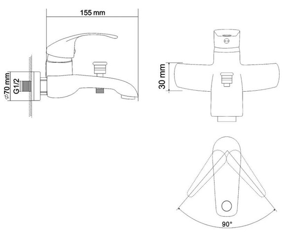 Змішувач для ванни RJ Baron RBZ014-3, хром, 40 мм (середній) фото 2