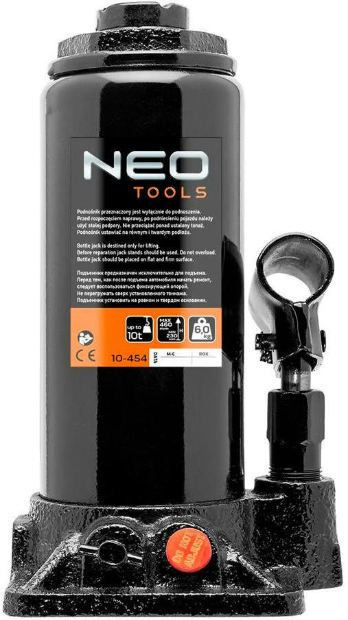 

Домкрат Neo Tools, гідравлічний пляшковий, 10 т, 230-456 мм (10-454)