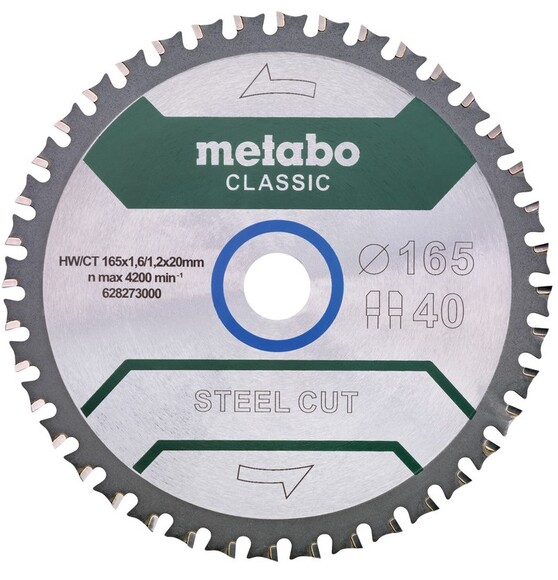 Пильний диск Metabo Steel cut Classic HW/CT 165х1.6/1.2x20, Z40 FZFA/FZFA 4 град./B (628651000)
