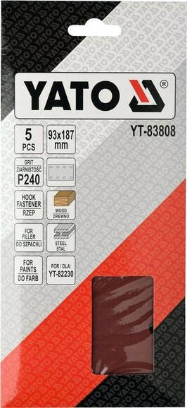 Бумага шлифовальная с липучкой Yato YT-83808 для YT-82230 (93х187 мм, Р240) изображение 2