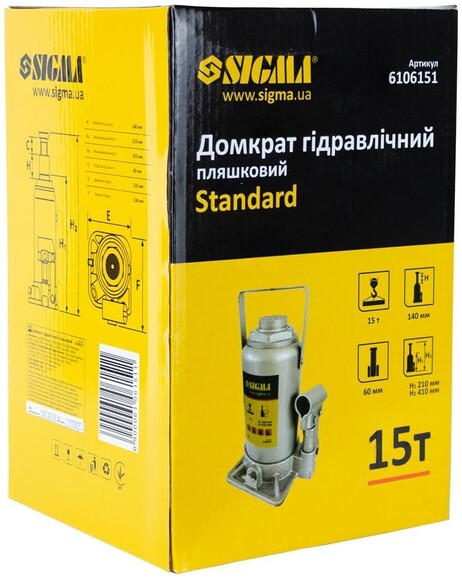 Домкрат гидравлический бутылочный Sigma Standard 15 т H 210х410 мм (6106151) изображение 4