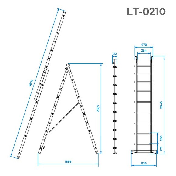 Лестница алюминиевая двухсекционная INTERTOOL 2х10 (LT-0210) изображение 3