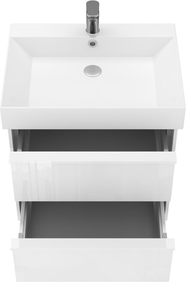 Тумба с умывальником подвесная DEVIT Quadra 60 см, белая глянцевая, сифон в комплекте (083060W) изображение 6