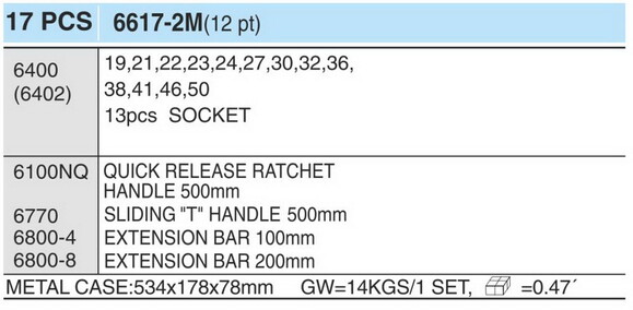 Набір торцевих головок HANS, 12PT, 3/4 DR19-50 мм, 17 предметів (12 граней) (6617-2M) фото 5