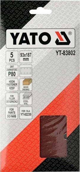 Бумага шлифовальная с липучкой Yato YT-83802 для YT-82230 (93х187 мм, Р80) изображение 2