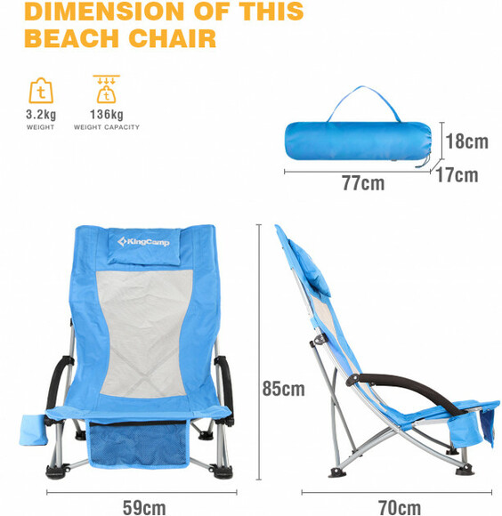 Розкладне крісло KingCamp High Backed Beach Chair (KC1901) Blue фото 2
