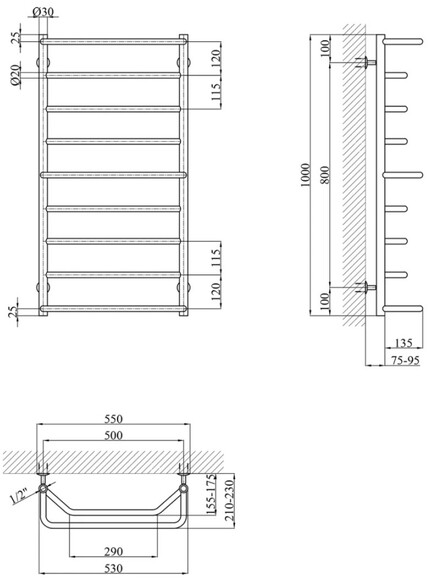 Водяна рушникосушарка Kroner Мікс ДМ09 1000х530/9 (CV018529) фото 5