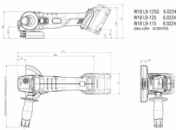 Аккумуляторная угловая шлифмашина Metabo W 18 L 9-125 Quick (602249650) изображение 4