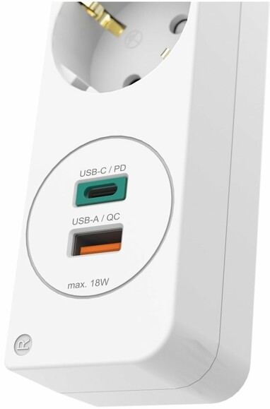 Сетевой удлинитель HAMA 3хSchuko 3Gх1.5 мм 1.4 м USB-C/A, PD/QC White (133757) изображение 5