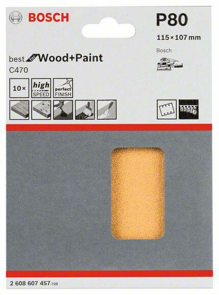 Шлифлист Bosch Expert for Wood and Paint C470, 115x107 мм, K80, 10 шт. (2608607457) изображение 2
