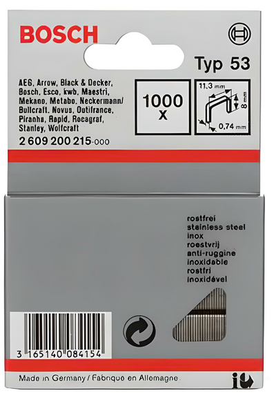 Скоби для степлера Bosch тип 53, 11.3х8 мм, 1000 шт. (2609200215)