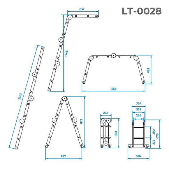 Лестница аллюминиевая трансформер INTERTOOL 4х2 (LT-0028) изображение 6