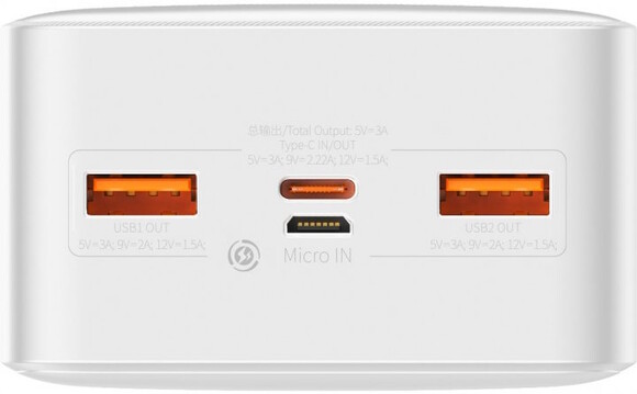 Портативна батарея Baseus Bipow Overseas 20W 30000 mAh, white (PPBD050402)  фото 4