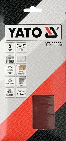Бумага шлифовальная с липучкой Yato YT-83806 для YT-82230 (93х187 мм, Р180) изображение 2