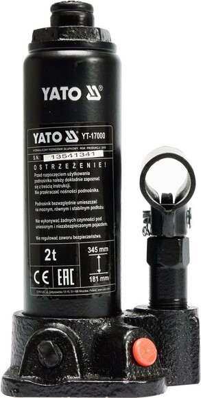 Домкрат гідравлічний пляшковий Yato 2 т 181х345 мм (YT-17000)