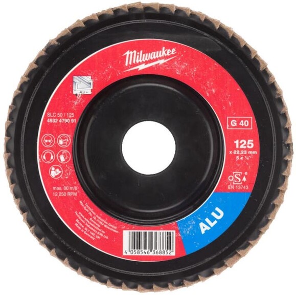 Лепестковый диск Milwaukee SLC50/125G40 ALUMINIUM 125 мм / зерно 40 (4932479091)