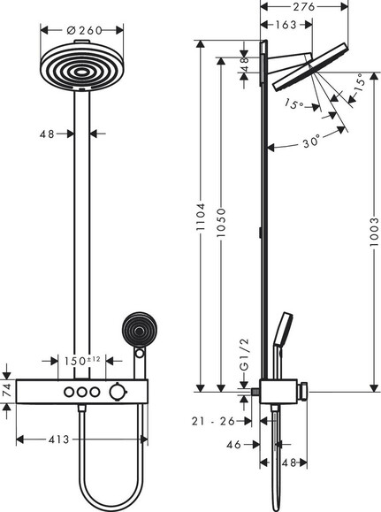 Душевая система HANSGROHE Pulsify Showerpipe 260 2jet EcoSmart, с термостатом (24241000) изображение 2