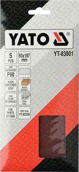 Бумага шлифовальная с липучкой Yato YT-83801 для YT-82230 (93х187 мм, Р60) изображение 2