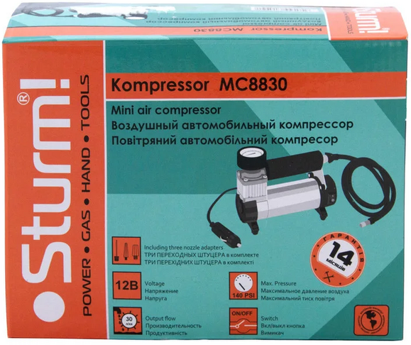 Повітряний авто-компресор Sturm MC8830 12 В, 30 л / хв фото 7