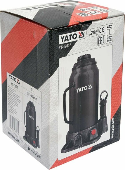 Домкрат гидравлический бутылочный Yato 20 т 242х452 мм (YT-17007) изображение 3