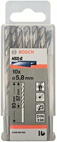Сверло по металлу Bosch HSS-G 5.8х93 мм, 10 шт. (2608595065) изображение 2