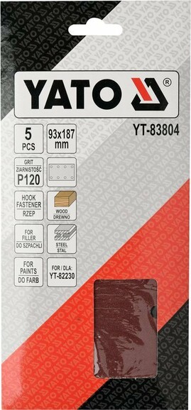 Папір шліфувальний з липучкою Yato YT-83804 для YT-82230 (93х187 мм, Р120) фото 2