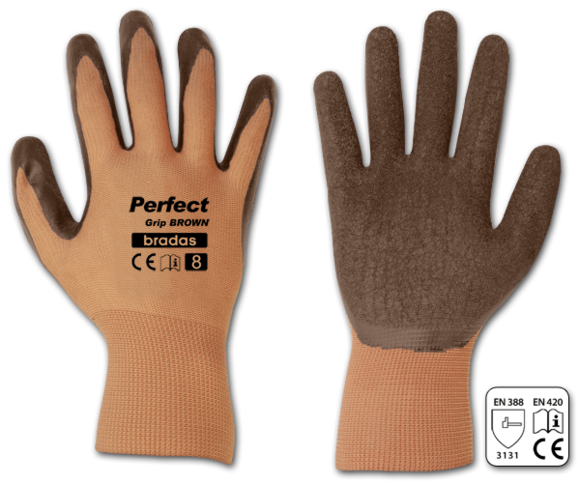 Перчатки защитные BRADAS PERFECT GRIP BROWN RWPGBR8 латекс, размер 8