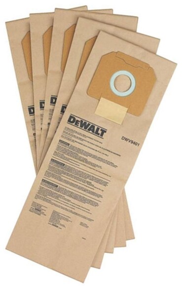 Мішки одноразові паперові для пилососу, 5 шт. DeWalt DWV9401