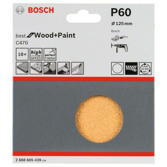 Шліфлист Bosch Expert for Wood and Paint C470, 125 мм, K60, 10 шт. (2608605439) фото 2