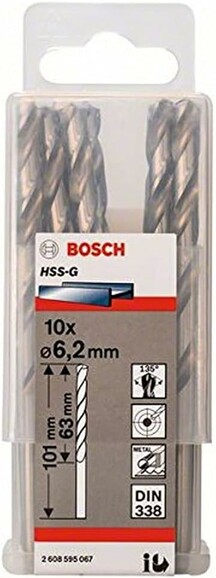 Сверло по металлу Bosch HSS-G 6.2х101 мм, 10 шт. (2608595067) изображение 2