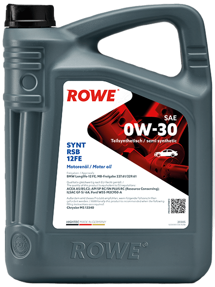 

Моторное масло ROWE HighTec Synt RSB 12FE SAE 0W-30, 5 л (20305-0050-99)