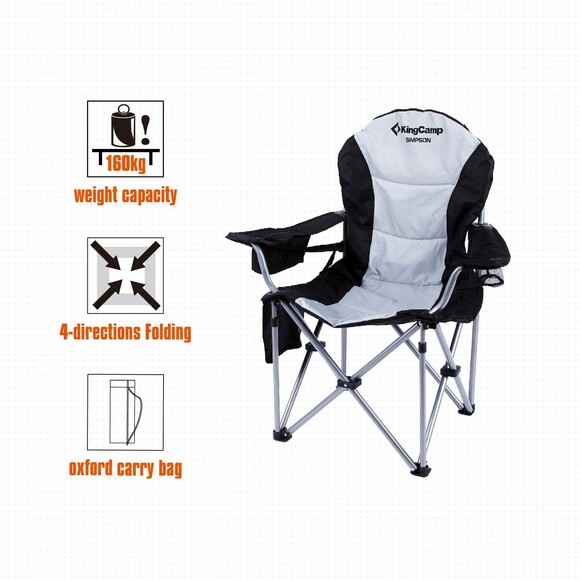 Раскладное кресло KingCamp Deluxe Hard Arms Chair Black/Mid Grey (KC3888 BLACK/MID GREY) изображение 5