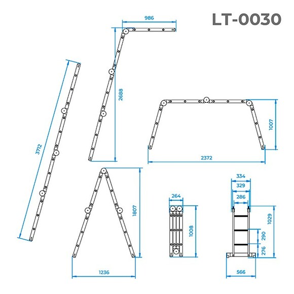 Лестница аллюминиевая трансформер INTERTOOL 4х3 (LT-0030) изображение 8