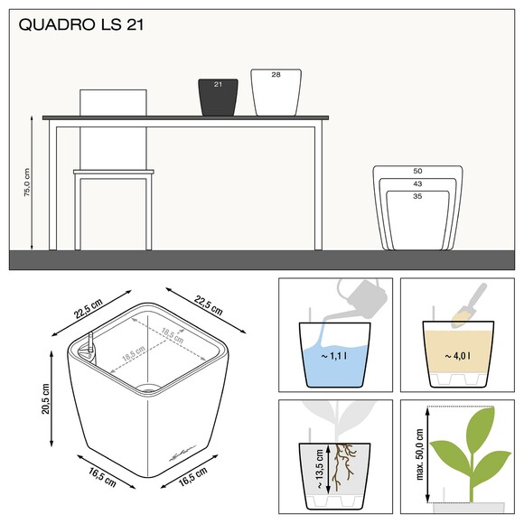 Вазон Lechuza Quadro Premium LS 21 (черный) (16129) изображение 4