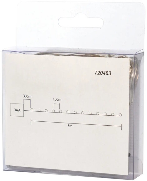 Світлодіодна гірлянда-нитка Devilon, 5 м, 50 л, теплий білий, батарейки 3АА, IP20 (720483) фото 3
