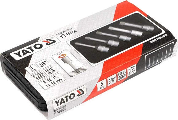 Набор экстракторов 8-16 мм, 5 шт. Yato (YT-0624) изображение 2
