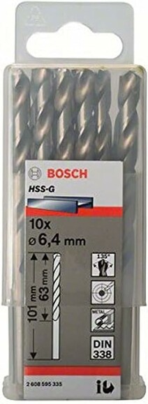 Сверло по металлу Bosch HSS-G 6.4х101 мм, 10 шт. (2608595335) изображение 2