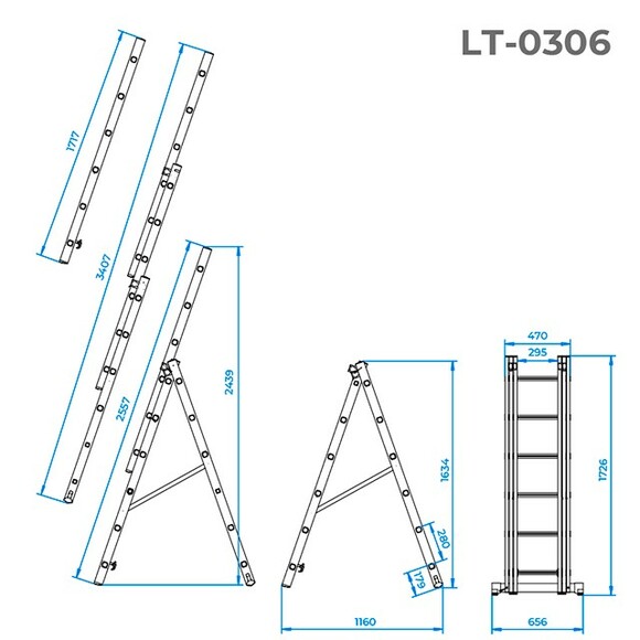Лестница алюминиевая трехсекционная INTERTOOL 3х6 (LT-0306) изображение 4