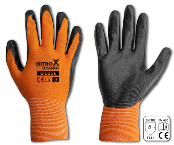 Перчатки защитные BRADAS NITROX ORANGE RWNO8 нитрил, размер 8
