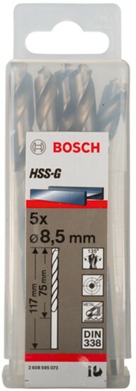 

Набор сверл Bosch HSS-G 8.5мм (2608595073) 5 шт