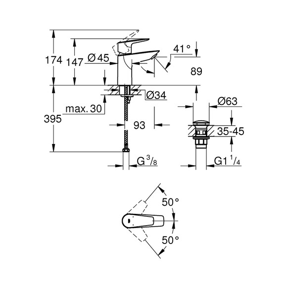 Смеситель для раковины Grohe QuickFix StartEdge S-Size с донным клапаном (24199001) (CV031938) изображение 2