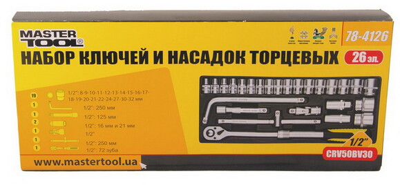 Набор насадок торцевых MASTERTOOL PROFI 1/2", 8-32 мм, 26 шт (78-4126) изображение 2