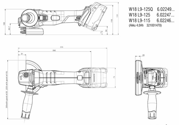 Аккумуляторная угловая шлифмашина Metabo W 18 L 9-115 (602246840) (без АКБ и ЗУ) изображение 4