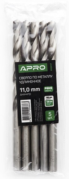 Сверло по металлу APRO Р6М5 удлиненное 11.0 мм (812017)  изображение 3