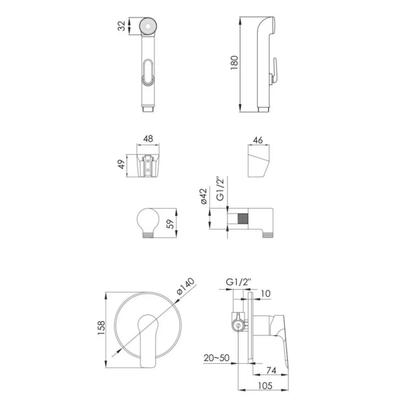 Набор гигиенический IMPRESE, набор гигиенический KUCERA, смеситель для умывальника KUCERA (VR30105Z-BT+05105) изображение 3